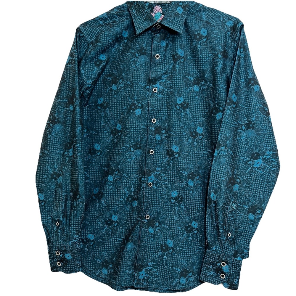 Robert Graham Woven Long Sleeve Button Shirt Classic Fit Turquoise Men Small
